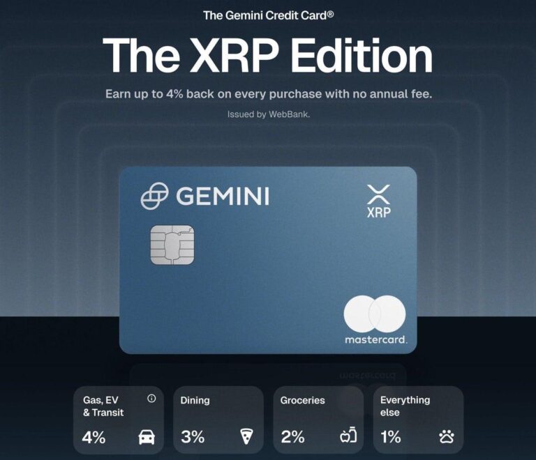 Gemini запускает кредитную карту с кэшбэком в XRP