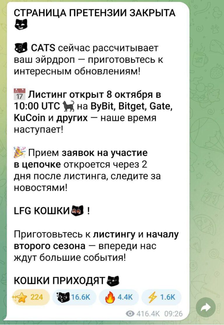 Листинг CATS: дата, время и что ожидать
