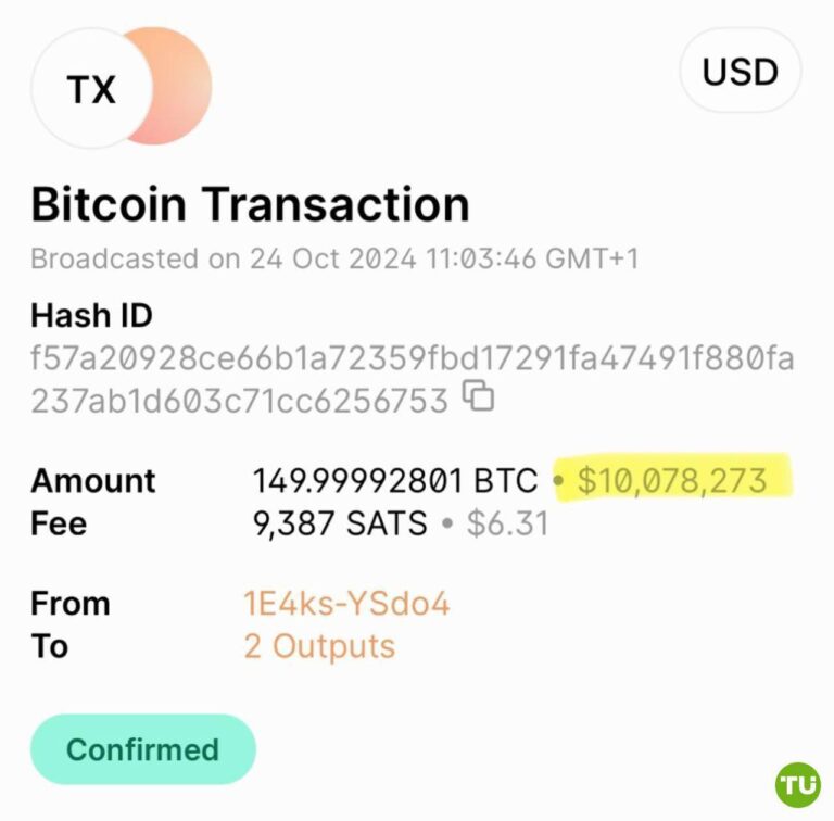 Биткоин-кит пробудился: 150 BTC стоимостью $10 млн переведены после 13 лет