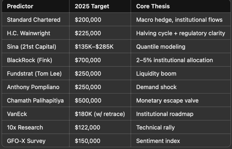 Прогнозы BTC на 2025 год: от $122K до $700K