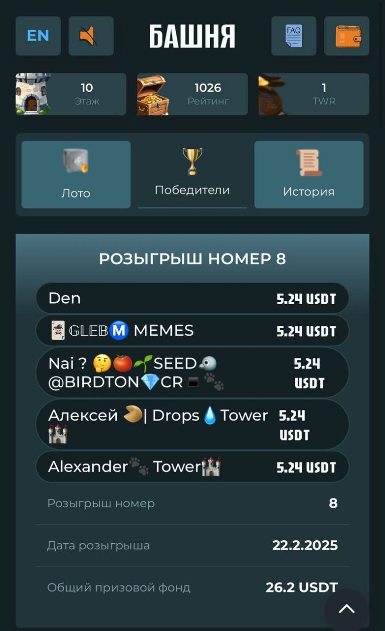 TOWER: Розыгрыш №8 и ежедневные бонусы для участников