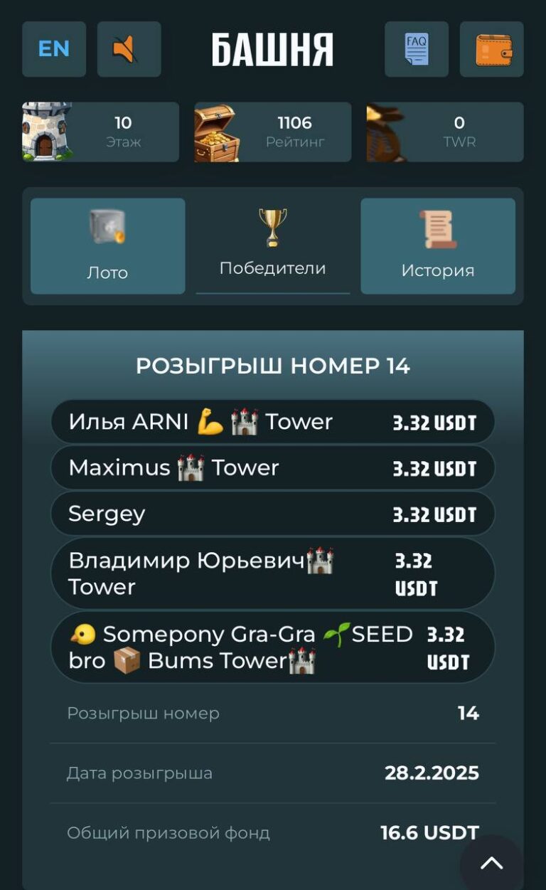 🏰 TOWER 🏰: Розыгрыш №14 и ежедневные бонусы для участников
