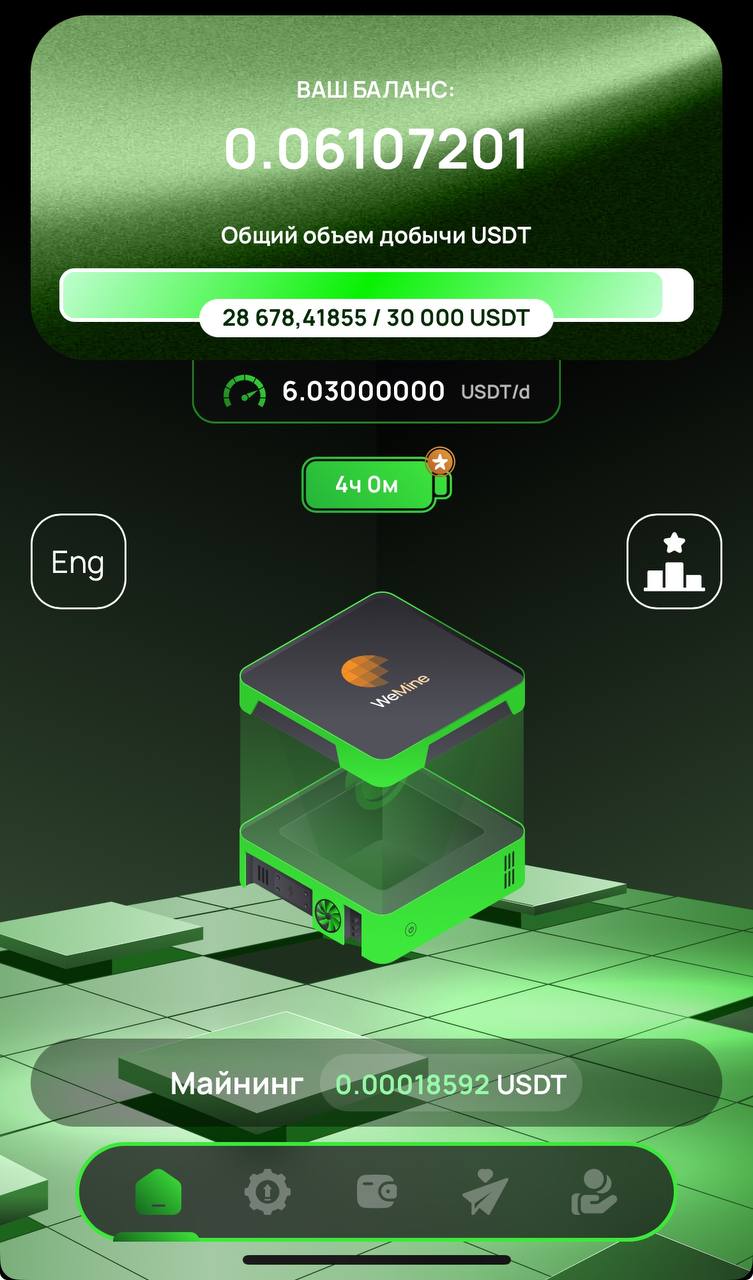 WeMine: Майнинг USDT и заработок без вложений